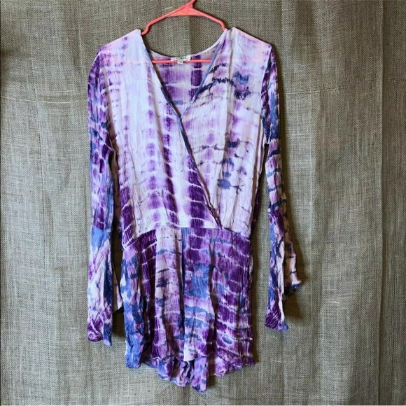 Umgee Pants - Umgee Romper Size M Purple Tie Die Long Sleeve